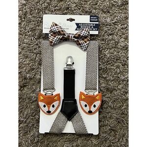 Rising Star Infant Toddler Adjustable Bow Tie and Suspender Set Plaid Fox New!